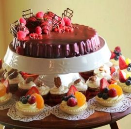 Flourless chocolate torte & fruit tarts