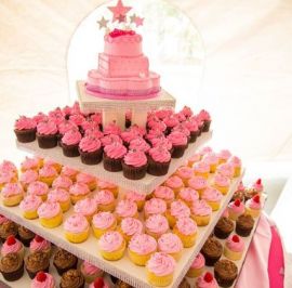 Pink quinceanera cupcake display